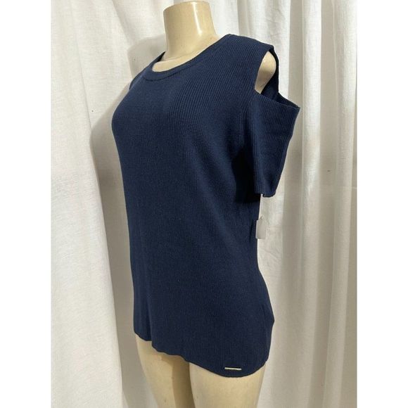 Michael Kors Knit Viscose Mix Top MK Logo Soft Open Shoulders  Tee Size Xl # 860 - Picture 5 of 14
